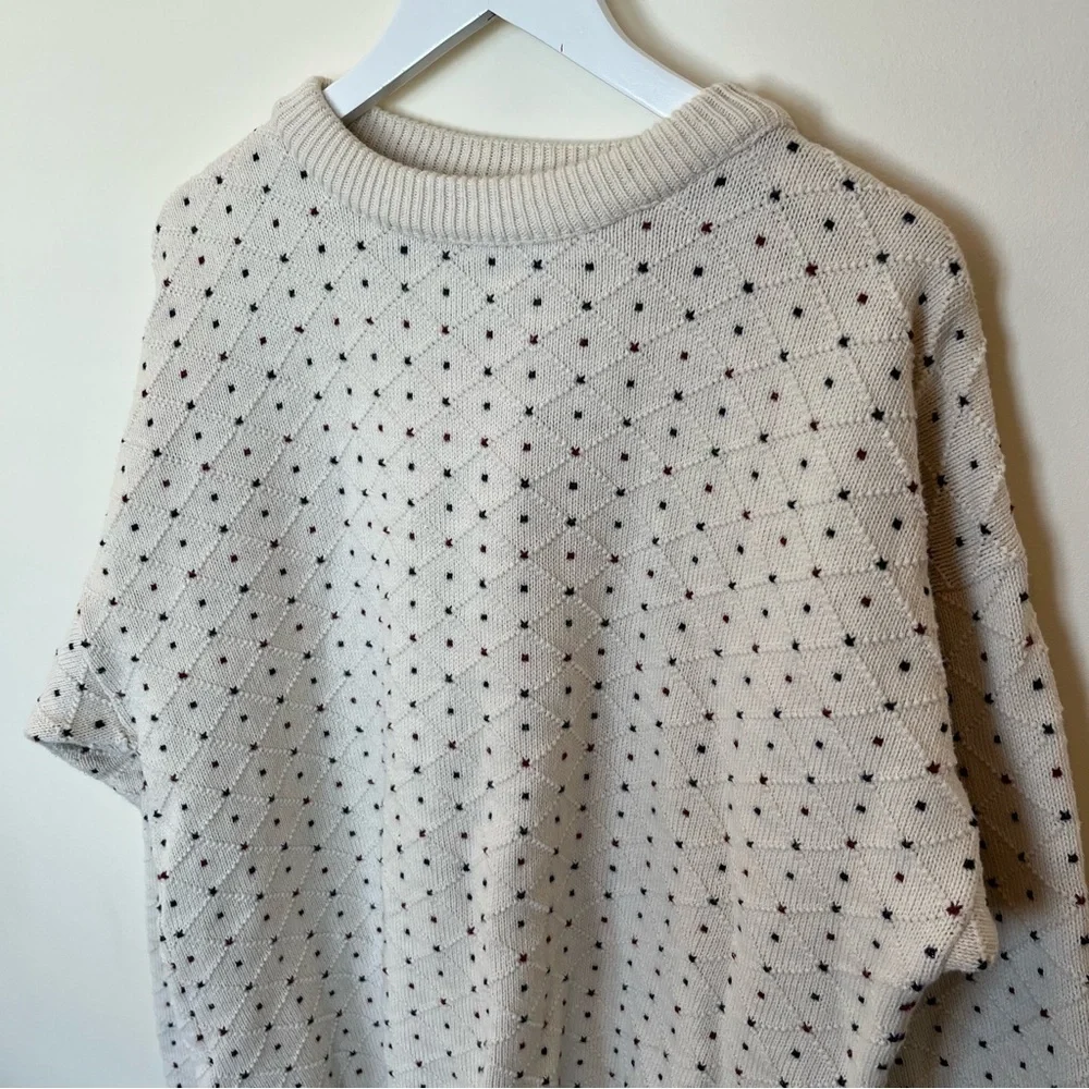 Vintage Lazarus Chunky Pullover Sweater Cream Mens Xl Polka Dot Grandpa Cotton